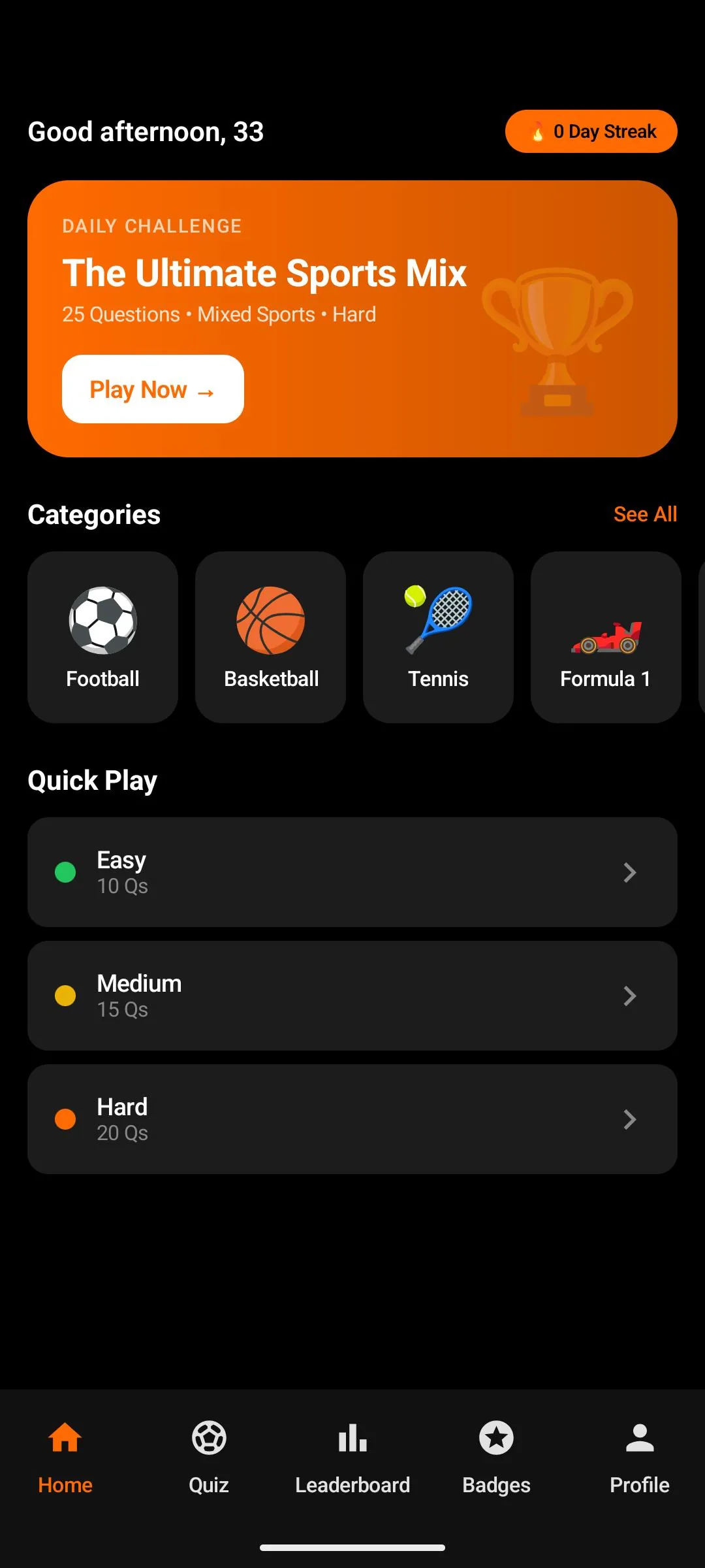 Snai Sport – sports trivia quiz screen